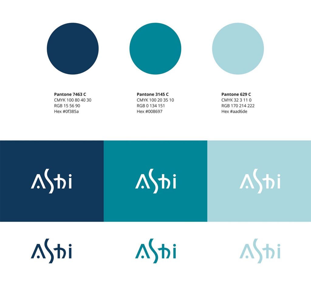 Cores do logo da Ashi Podologia